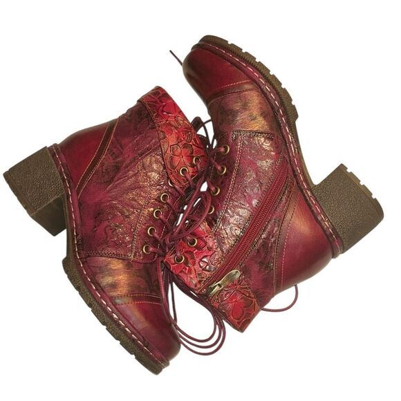 L’Artiste Burgundy Spring Step Leather Lace up Boots(Size 36) - Picture 3 of 9
